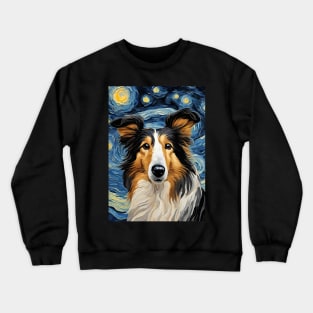 Cute Collie Dog Breed Painting in a Van Gogh Starry Night Art Style Crewneck Sweatshirt